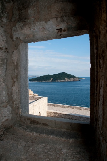 The island of Lokrum off the coast of Dubrovnik through a window